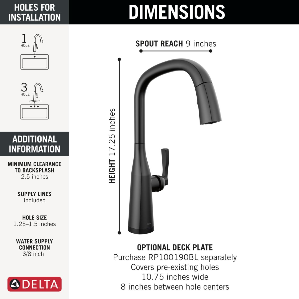 DELTA Stryke Touch2O Technology Kitchen Faucet with Touchless Technology — Matte Black