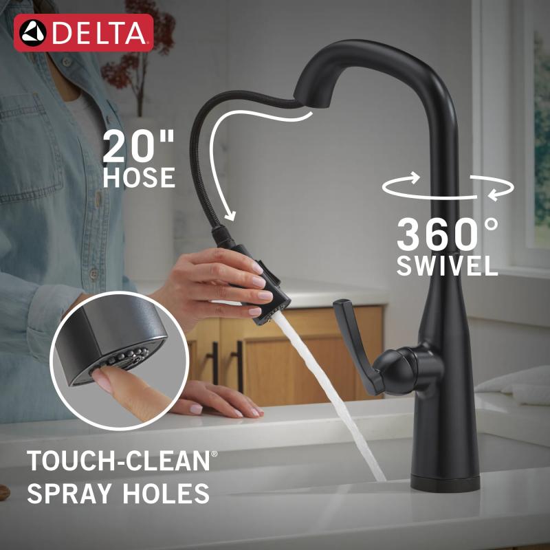 DELTA Stryke Touch2O Technology Kitchen Faucet with Touchless Technology — Matte Black