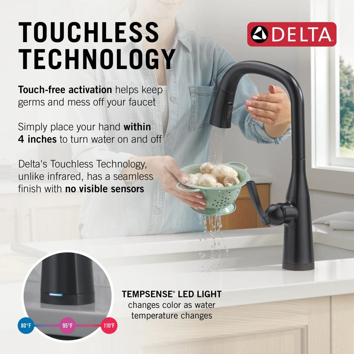 DELTA Stryke Touch2O Technology Kitchen Faucet with Touchless Technology — Matte Black