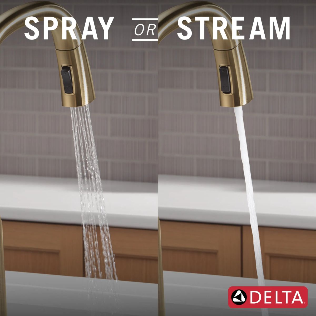 DELTA Stryke Touch2O Technology Kitchen Faucet with Touchless Technology — Lumicoat® Champagne Bronze