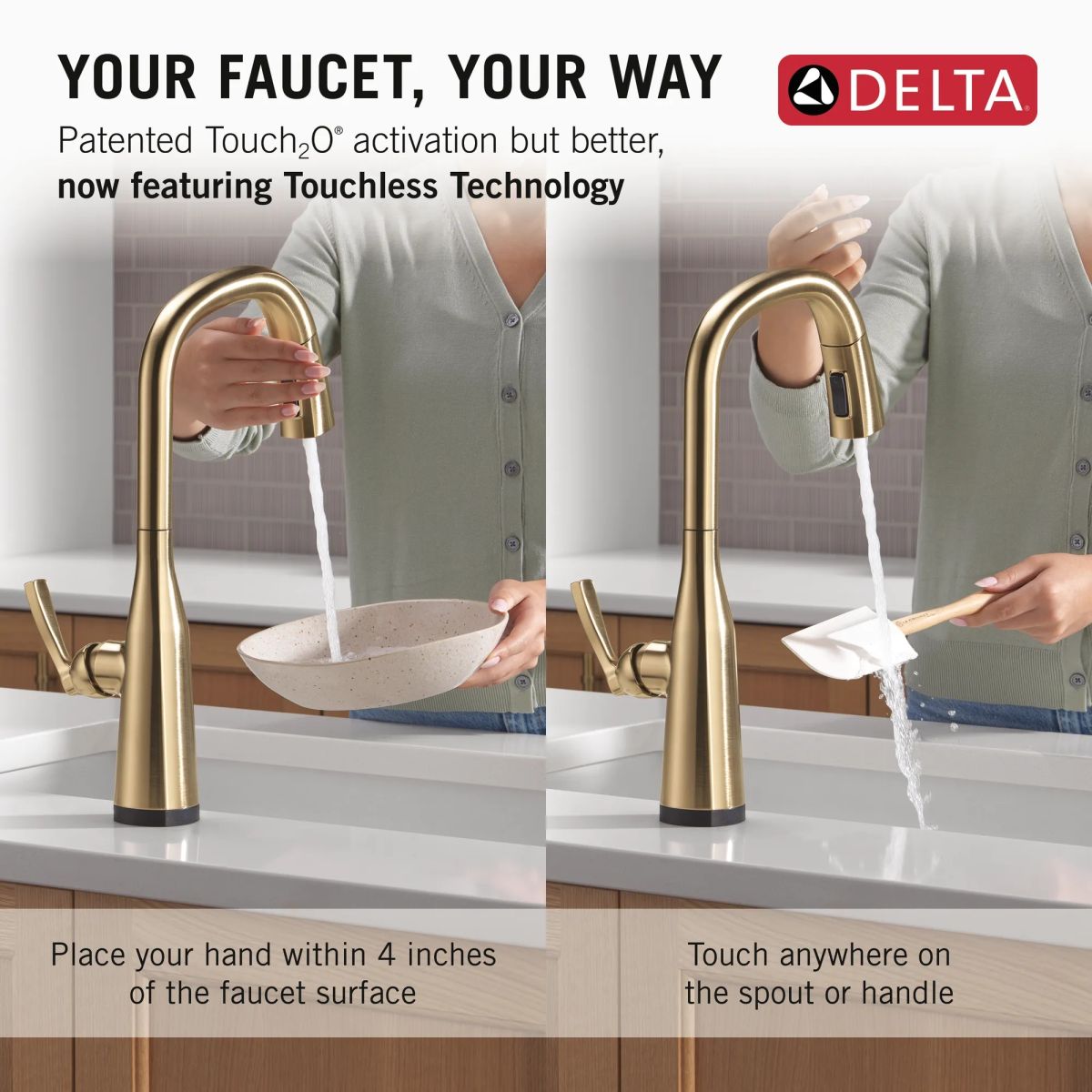 DELTA Stryke Touch2O Technology Kitchen Faucet with Touchless Technology — Lumicoat® Champagne Bronze