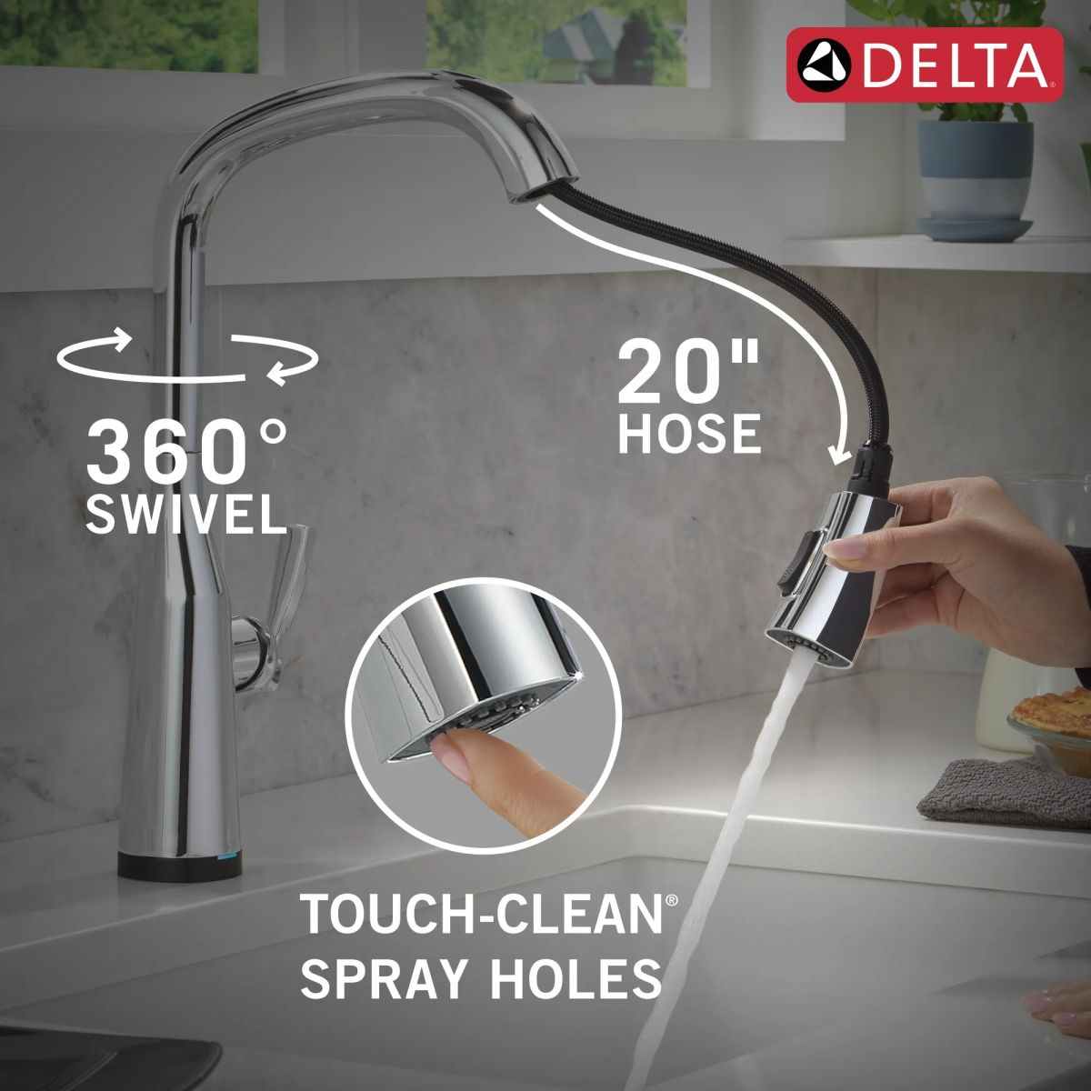 DELTA Stryke Touch2O Technology Kitchen Faucet with Touchless Technology — Lumicoat® Chrome