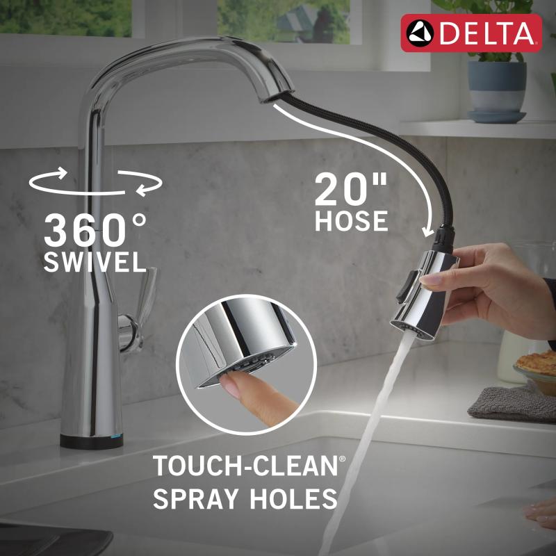 DELTA Stryke Touch2O Technology Kitchen Faucet with Touchless Technology — Lumicoat® Chrome