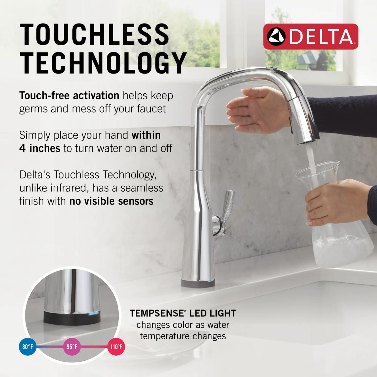 DELTA Stryke Touch2O Technology Kitchen Faucet with Touchless Technology — Lumicoat® Chrome