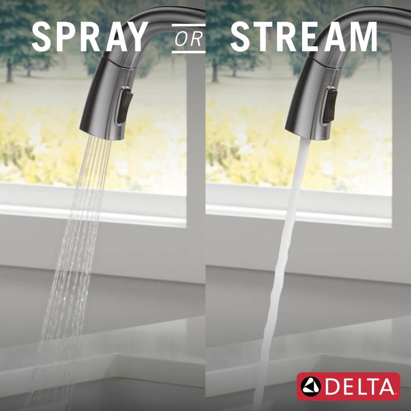 DELTA Stryke VoiceIQ Single Handle Pull-Down Faucet with Touch2O Technology — Lumicoat® Arctic Stainless