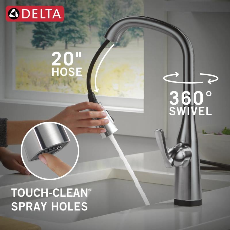 DELTA Stryke VoiceIQ Single Handle Pull-Down Faucet with Touch2O Technology — Lumicoat® Arctic Stainless