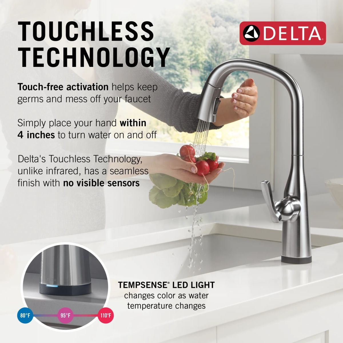 DELTA Stryke VoiceIQ Single Handle Pull-Down Faucet with Touch2O Technology — Lumicoat® Arctic Stainless