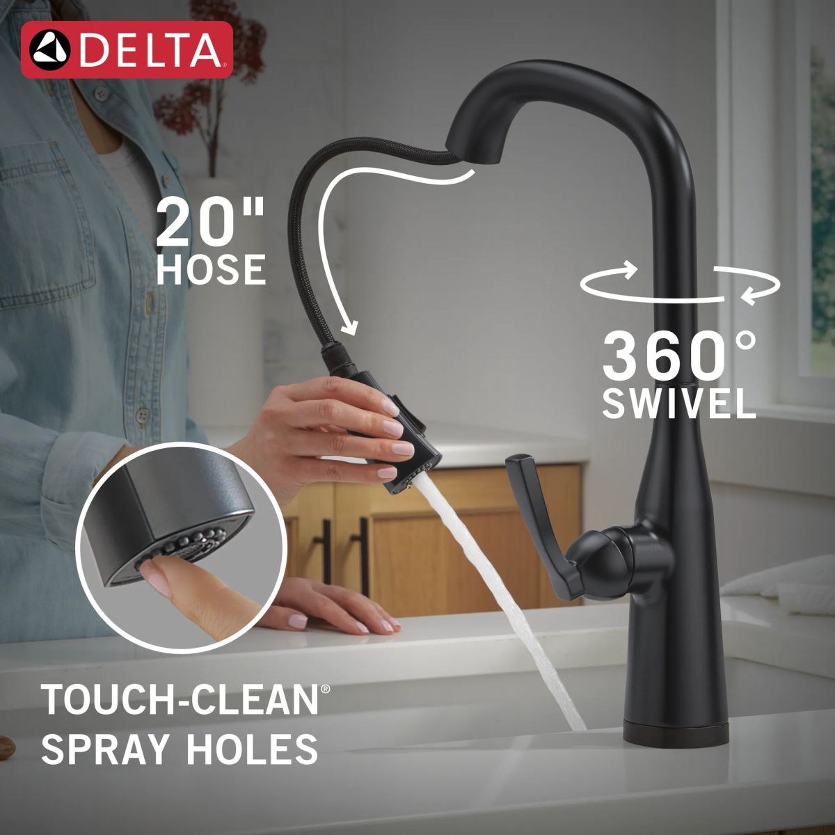 DELTA Stryke VoiceIQ Single Handle Pull-Down Faucet with Touch2O Technology — Matte Black