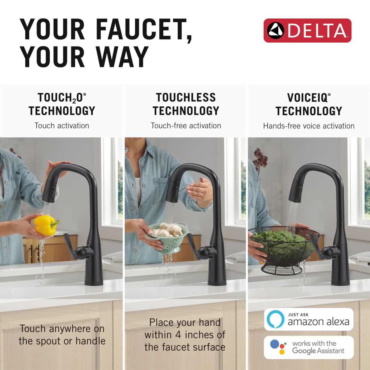 DELTA Stryke VoiceIQ Single Handle Pull-Down Faucet with Touch2O Technology — Matte Black