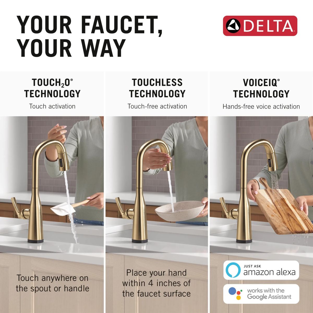 DELTA Stryke VoiceIQ Single Handle Pull-Down Faucet with Touch2O Technology — Lumicoat® Champagne Bronze