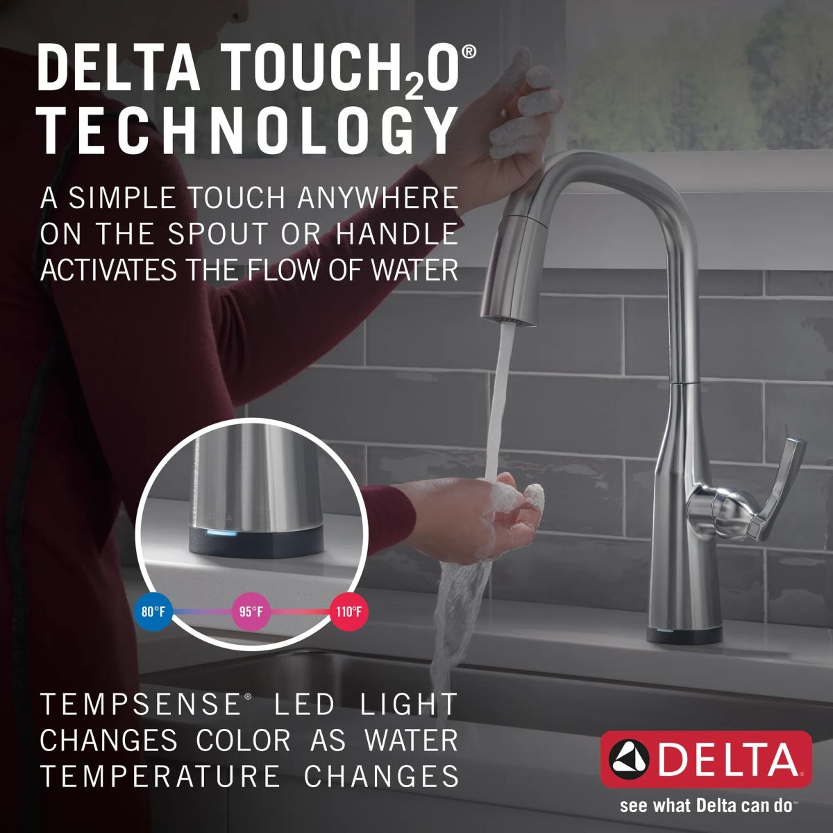 DELTA Stryke Touch2O  Pull-Down Kitchen w/ Voice — Lumicoat® Arctic Stainless