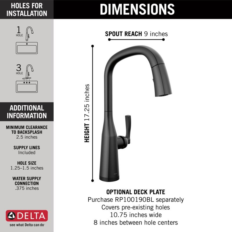 DELTA Stryke Touch2O  Pull-Down Kitchen w/ Voice — Matte Black