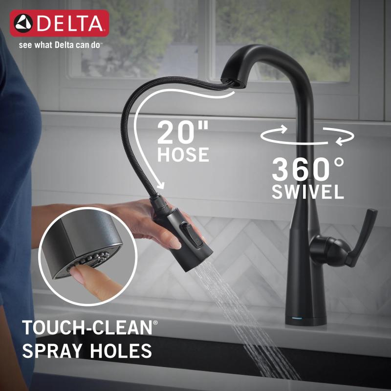DELTA Stryke Touch2O  Pull-Down Kitchen w/ Voice — Matte Black
