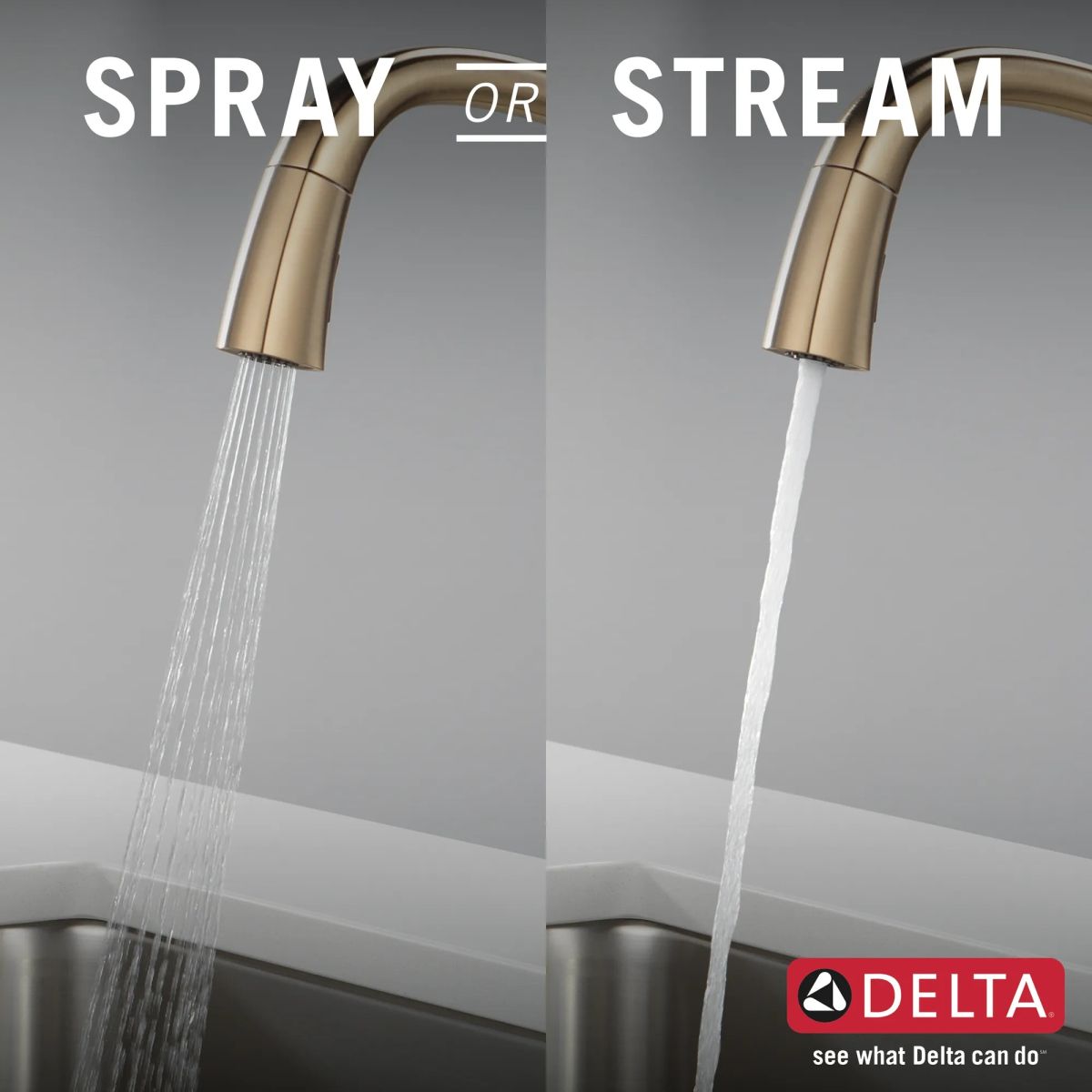 DELTA Stryke Touch2O  Pull-Down Kitchen w/ Voice — Lumicoat® Champagne Bronze