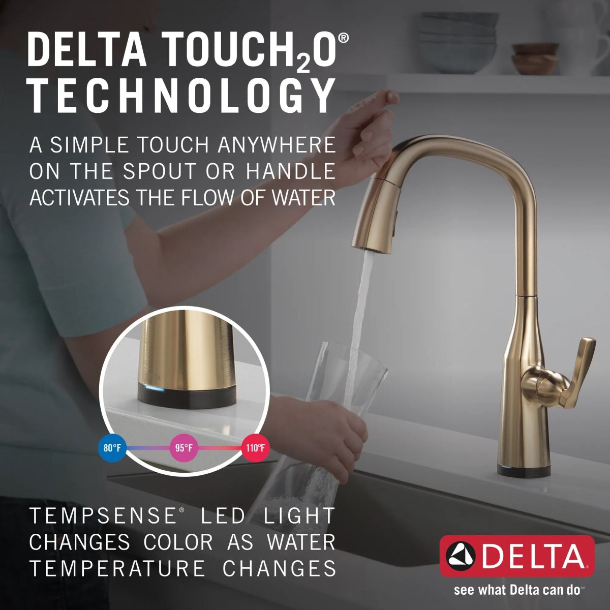 DELTA Stryke Touch2O  Pull-Down Kitchen w/ Voice — Lumicoat® Champagne Bronze