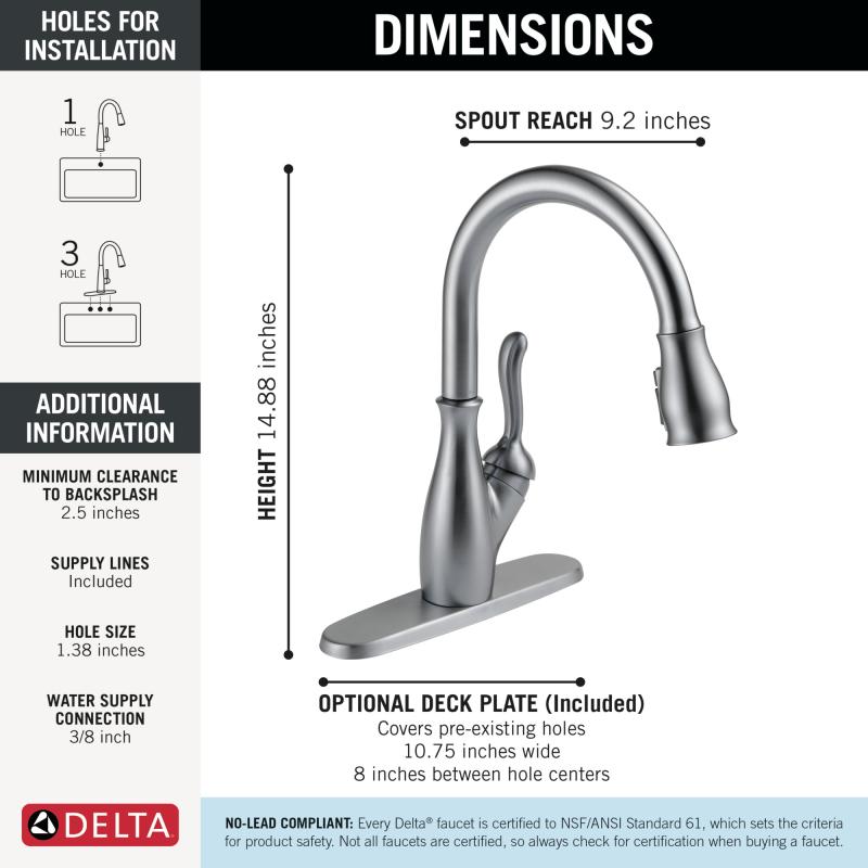 DELTA Leland Single Handle Pull-Down Kitchen Faucet with ShieldSpray Technology — Arctic Stainless