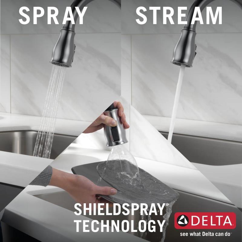 DELTA Leland Single Handle Pull-Down Kitchen Faucet with ShieldSpray Technology — Arctic Stainless