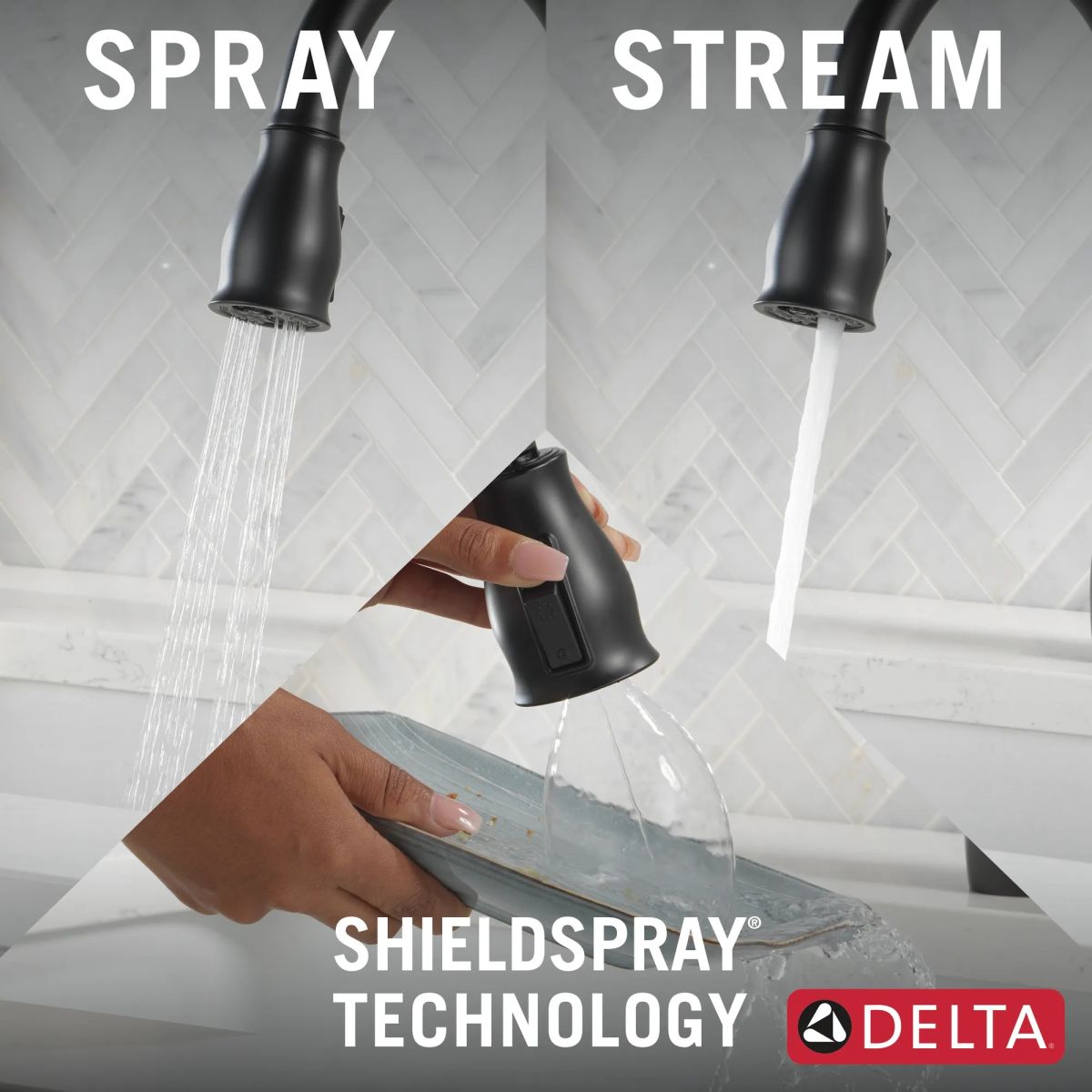 DELTA Leland Single Handle Pull-Down Kitchen Faucet With ShieldSpray Technology — Matte Black
