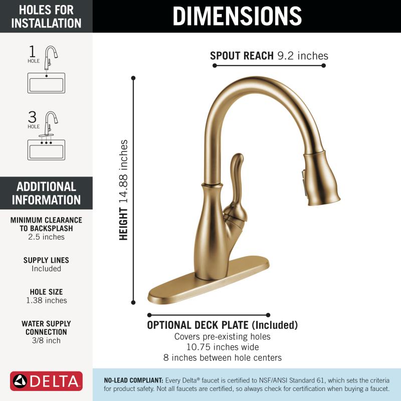 DELTA Leland Single Handle Pull-Down Kitchen Faucet with ShieldSpray Technology — Champagne Bronze