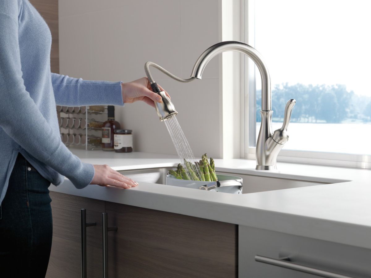 DELTA Leland Single Handle Pull-Down Kitchen Faucet with ShieldSpray Technology — Spotshield Stainless