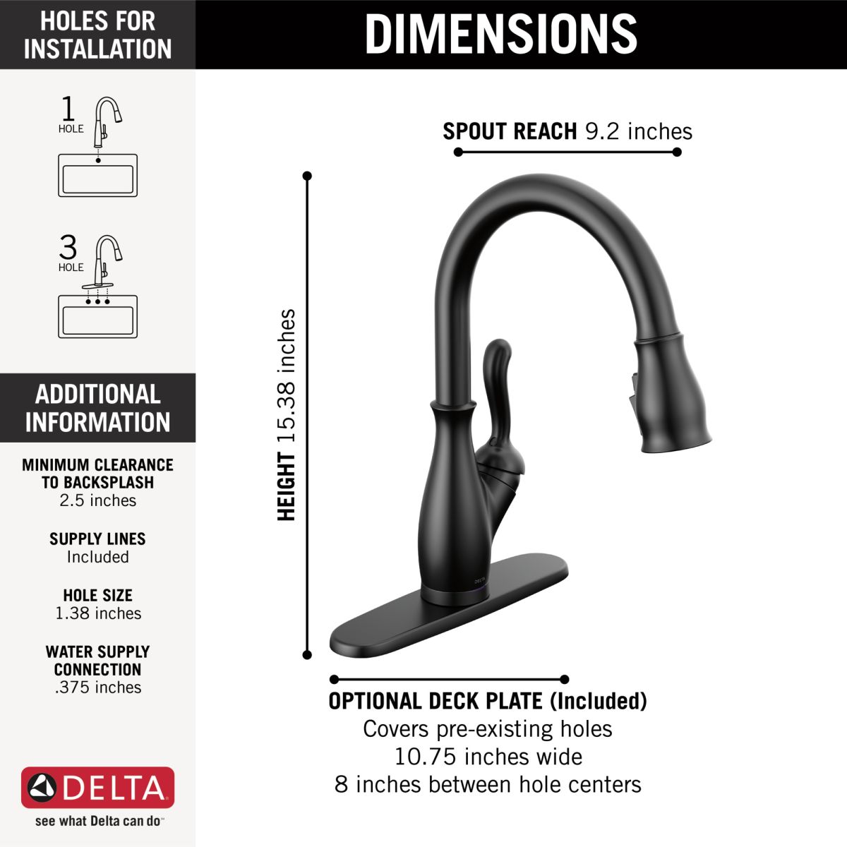 DELTA Leland Single Handle Pull-Down Kitchen Faucet With Touch2O Technology And ShieldSpray Technologies — Matte Black