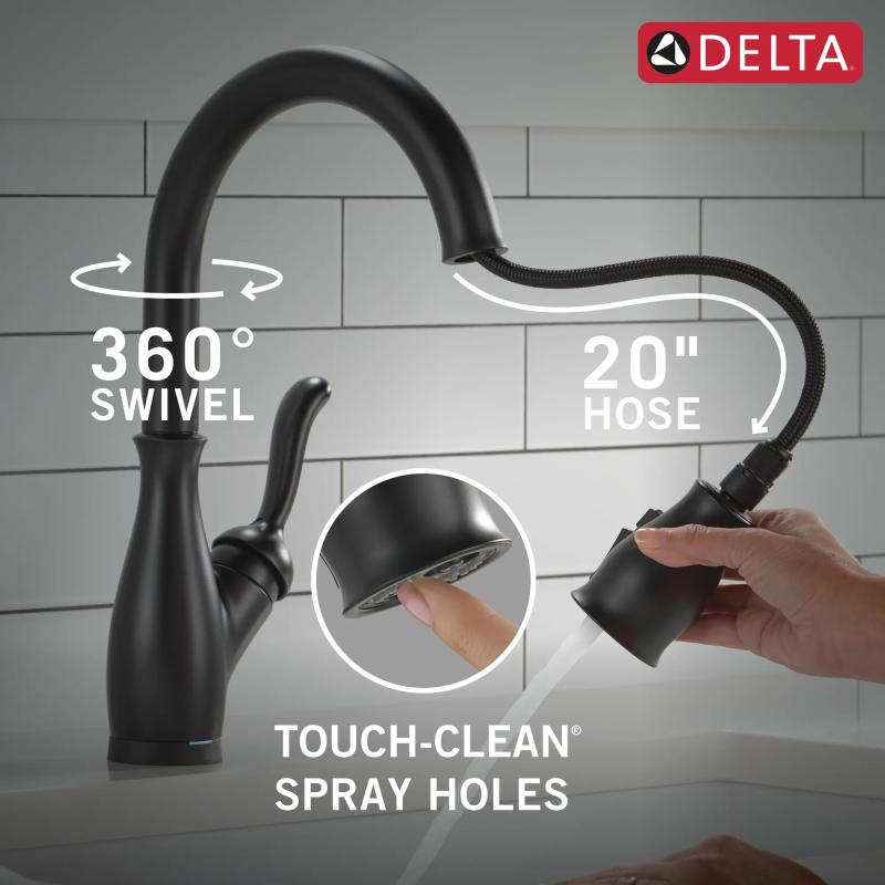 DELTA Leland Single Handle Pull-Down Kitchen Faucet With Touch2O Technology And ShieldSpray Technologies — Matte Black