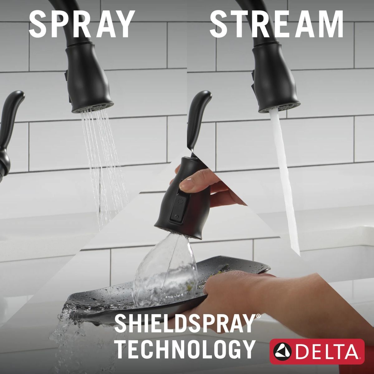 DELTA Leland Single Handle Pull-Down Kitchen Faucet With Touch2O Technology And ShieldSpray Technologies — Matte Black