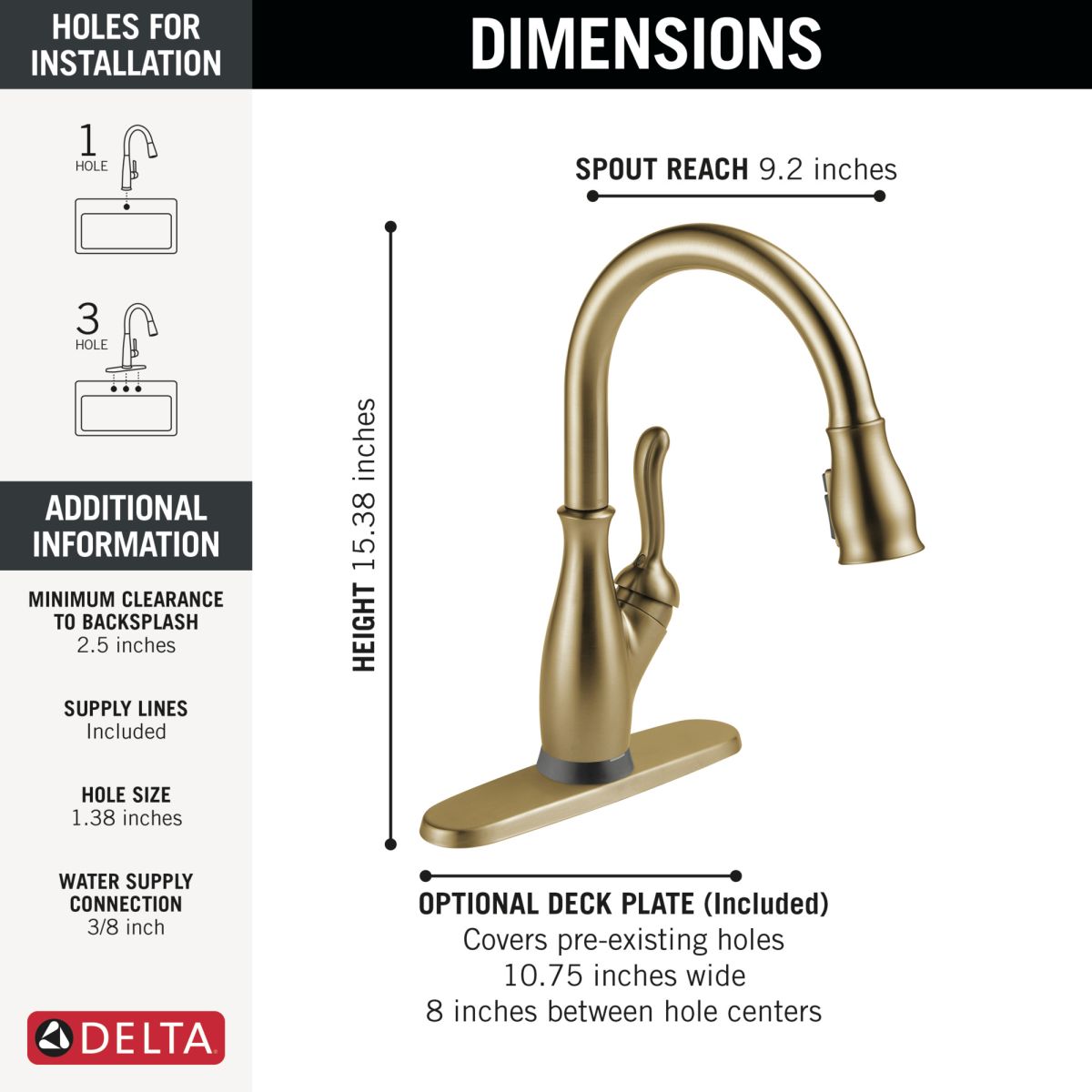 DELTA Leland Single Handle Pull-Down Kitchen Faucet with Touch2O Technology Technology — Champagne Bronze
