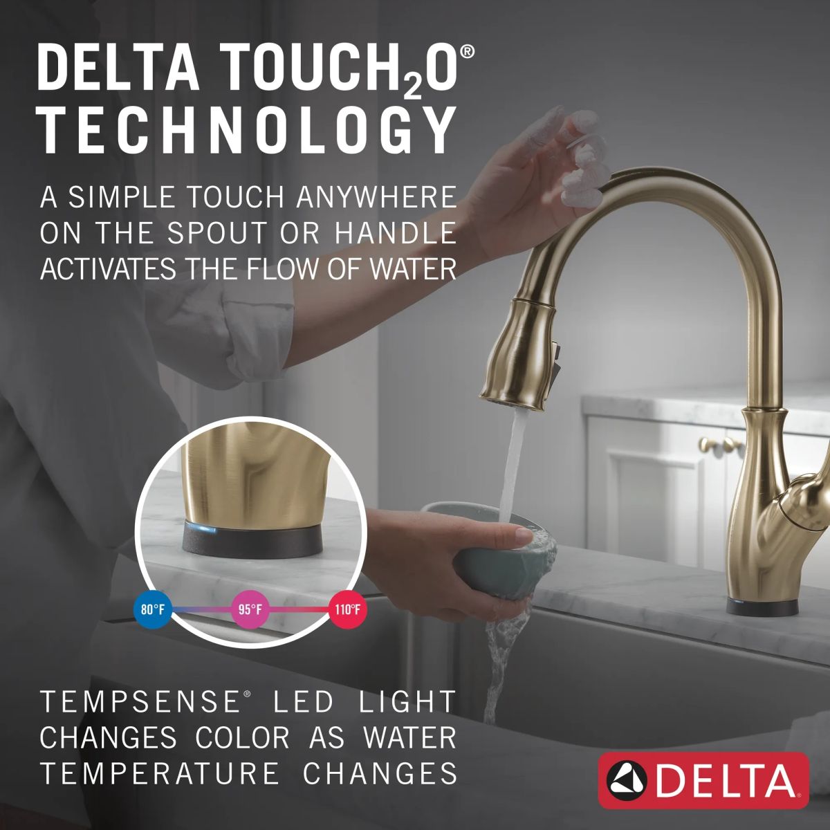 DELTA Leland Single Handle Pull-Down Kitchen Faucet with Touch2O Technology Technology — Champagne Bronze