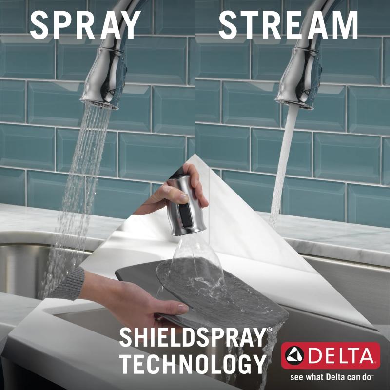 DELTA Leland Single Handle Pull-Down Kitchen Faucet with Touch2O and ShieldSpray Technologies — Chrome