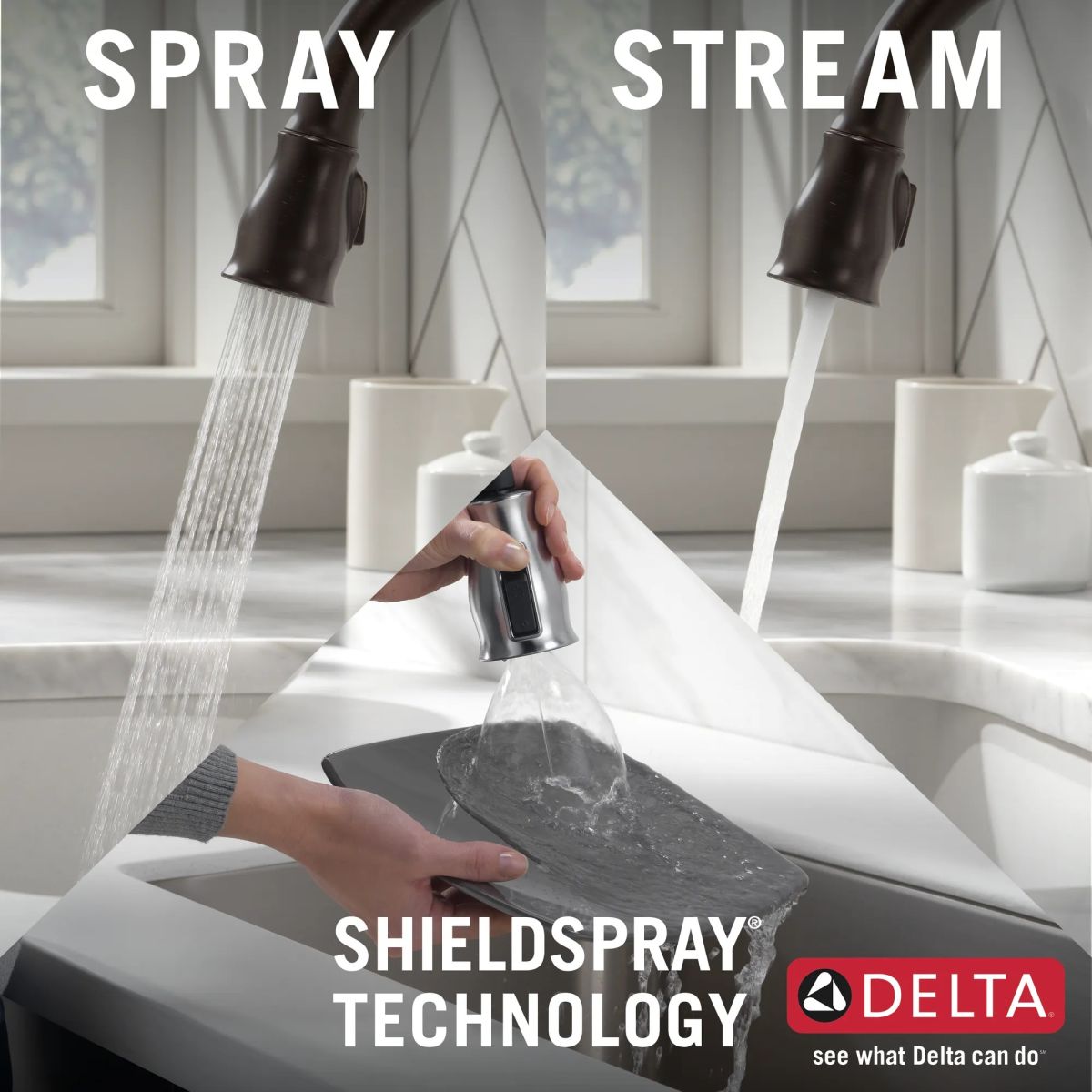 DELTA Leland Single Handle Pull-Down Kitchen Faucet with Touch2O and ShieldSpray Technologies — Venetian Bronze