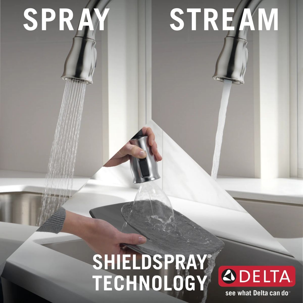 DELTA Leland Single Handle Pull-Down Kitchen Faucet with Touch2O and ShieldSpray Technologies — Spotshield Stainless
