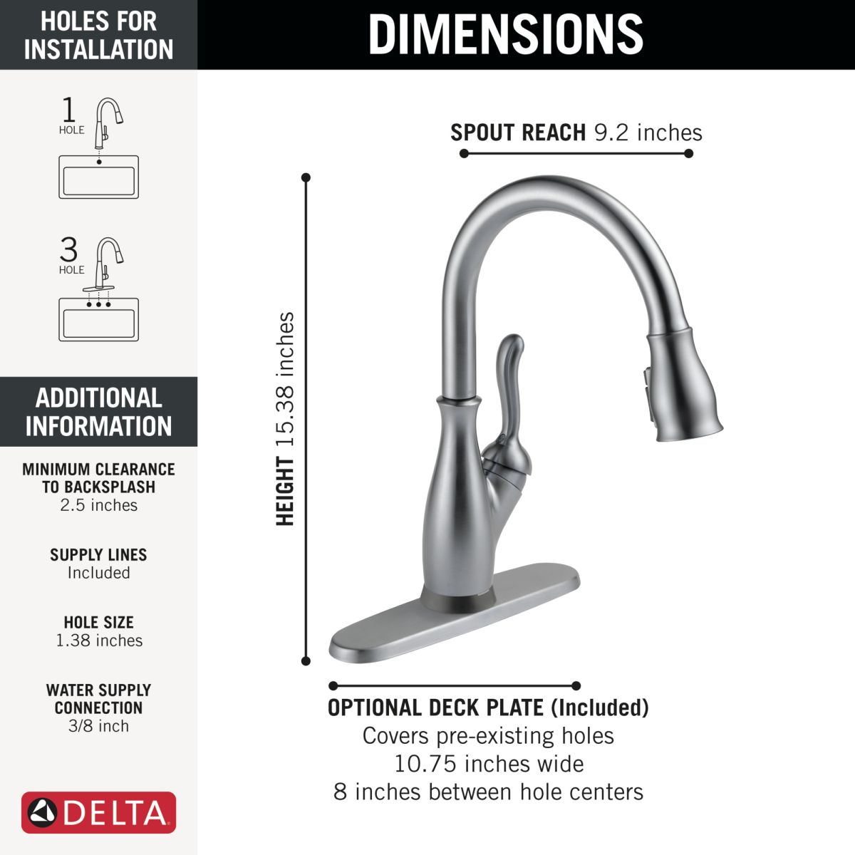 DELTA Leland Touch2O Technology Kitchen Faucet with Touchless Technology — Arctic Stainless