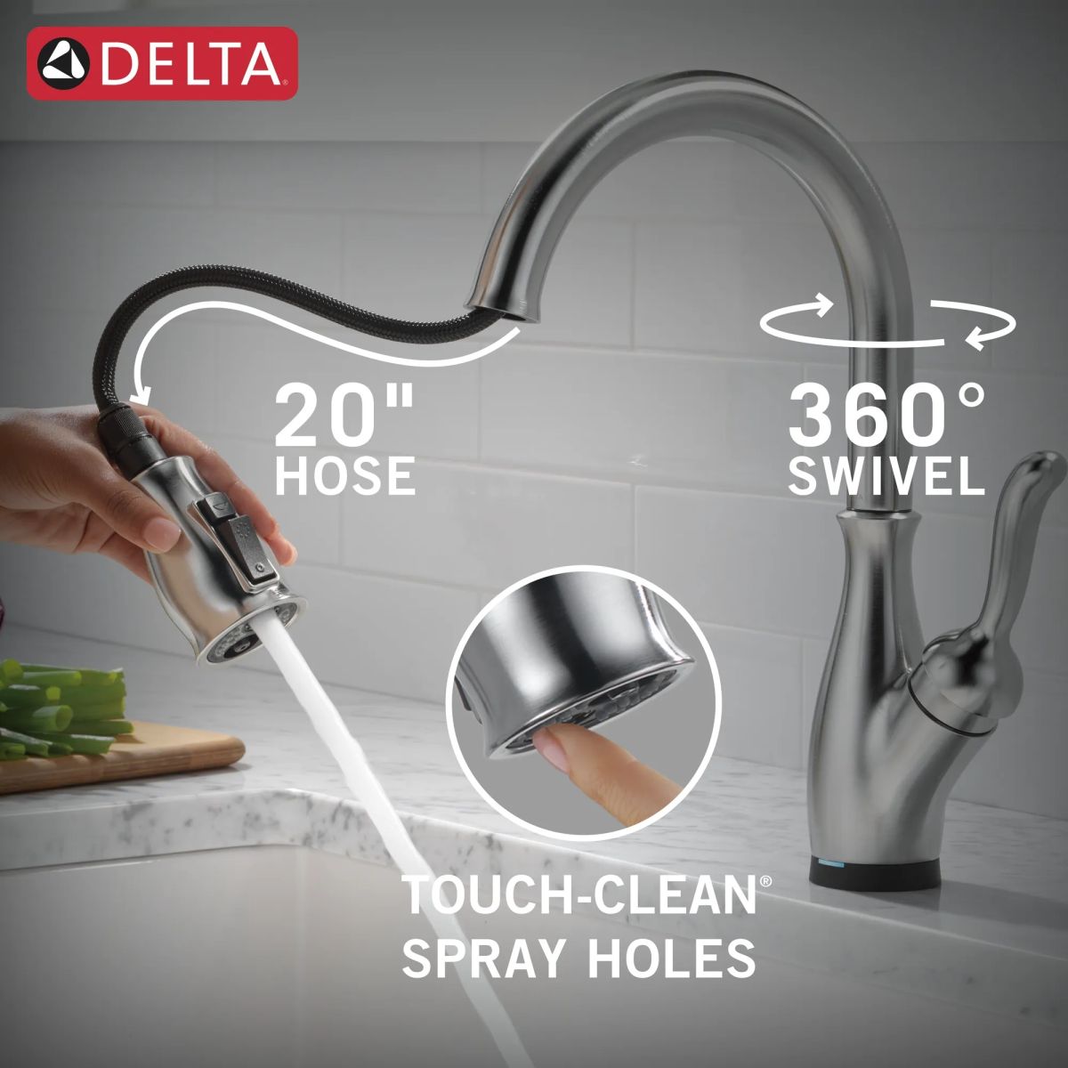 DELTA Leland Touch2O Technology Kitchen Faucet with Touchless Technology — Arctic Stainless