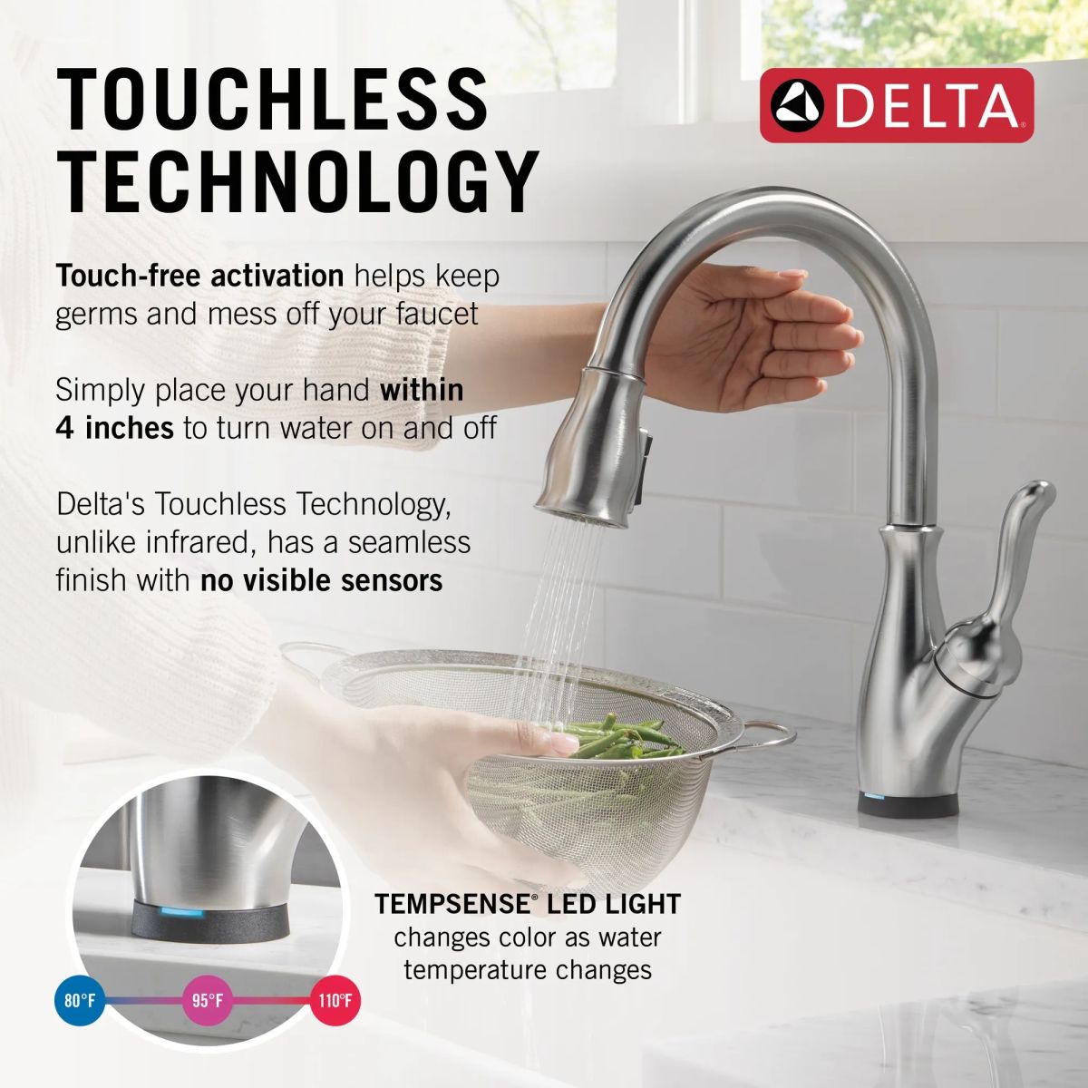 DELTA Leland Touch2O Technology Kitchen Faucet with Touchless Technology — Arctic Stainless