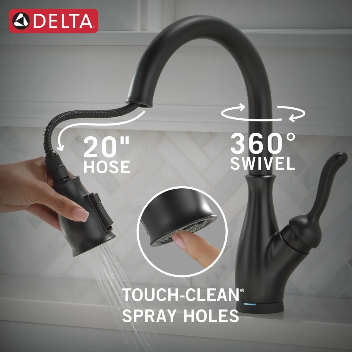 DELTA Leland Touch2O Technology Kitchen Faucet with Touchless Technology — Matte Black