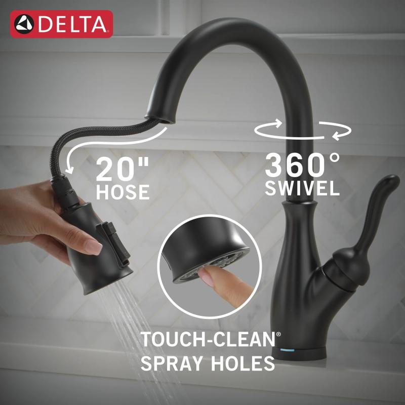 DELTA Leland Touch2O Technology Kitchen Faucet with Touchless Technology — Matte Black