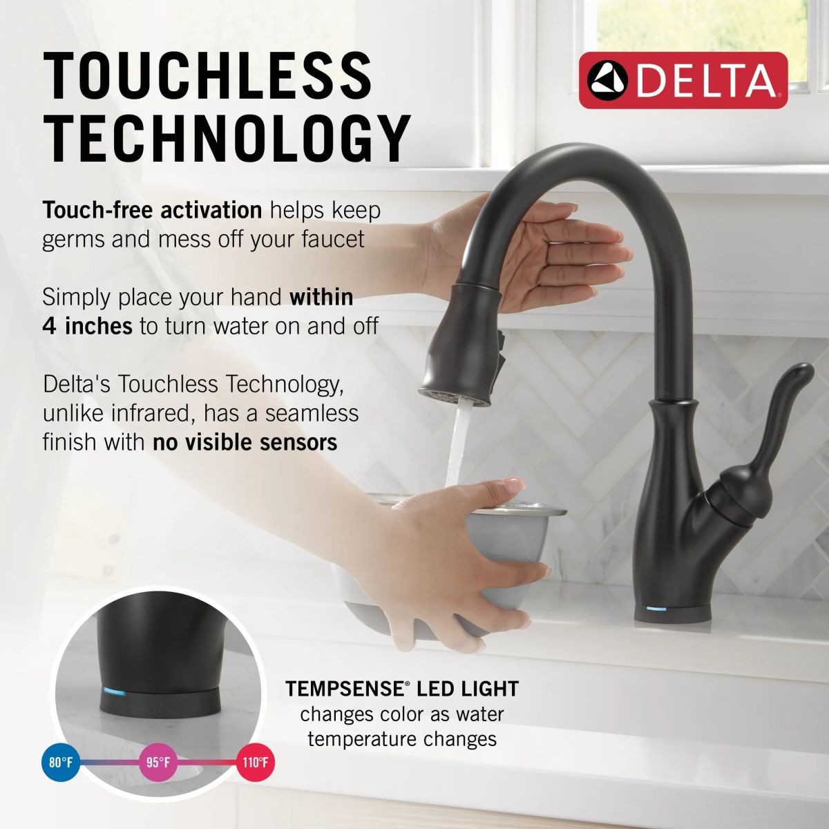 DELTA Leland Touch2O Technology Kitchen Faucet with Touchless Technology — Matte Black
