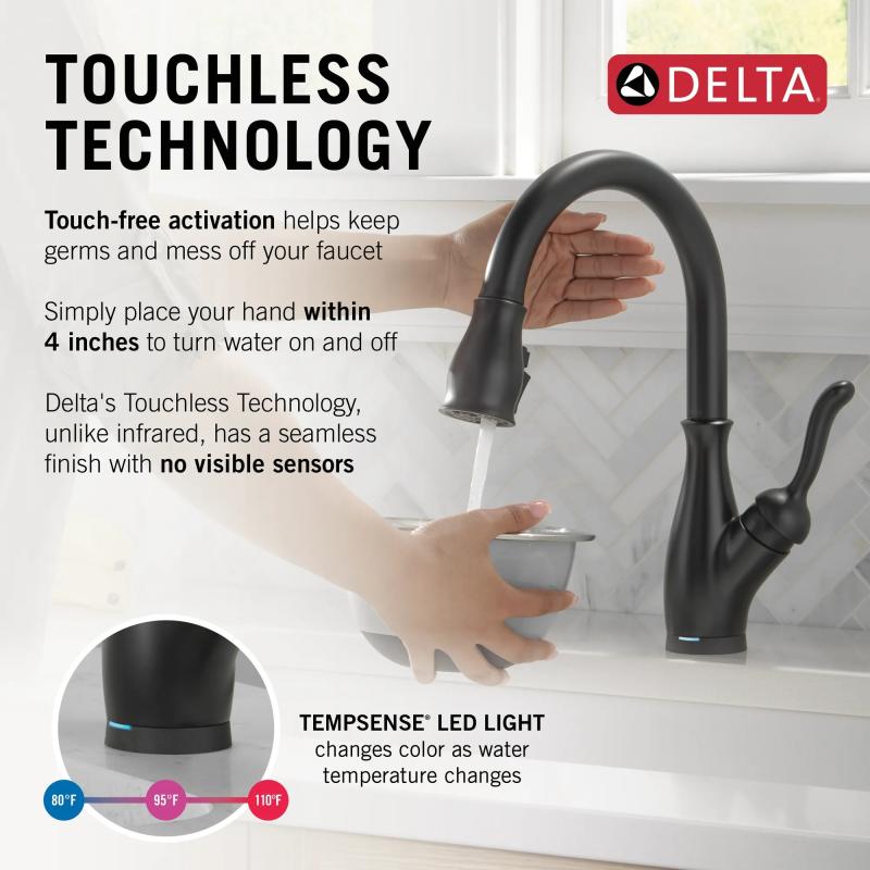 DELTA Leland Touch2O Technology Kitchen Faucet with Touchless Technology — Matte Black