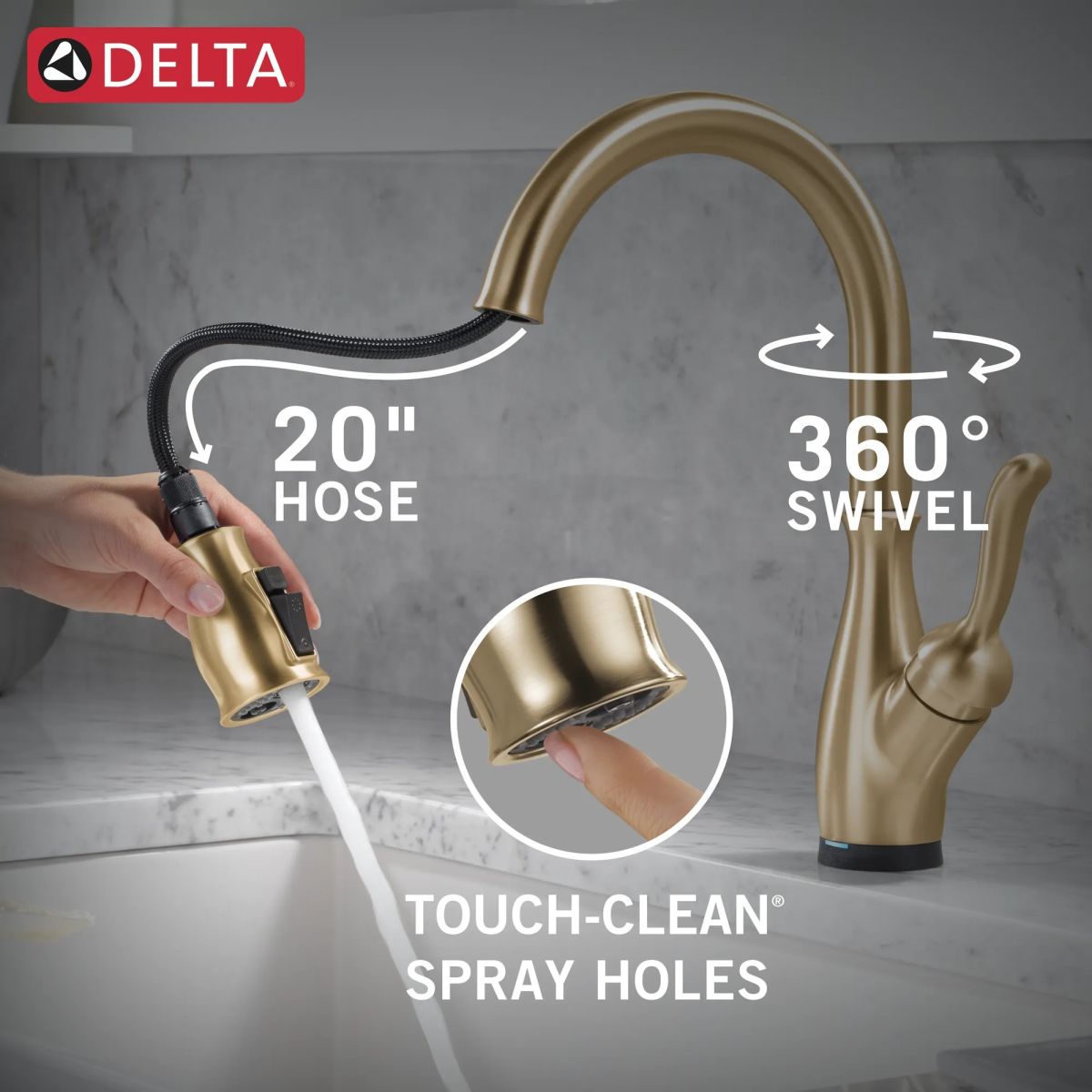 DELTA Leland Touch2O Technology Kitchen Faucet with Touchless Technology — Champagne Bronze