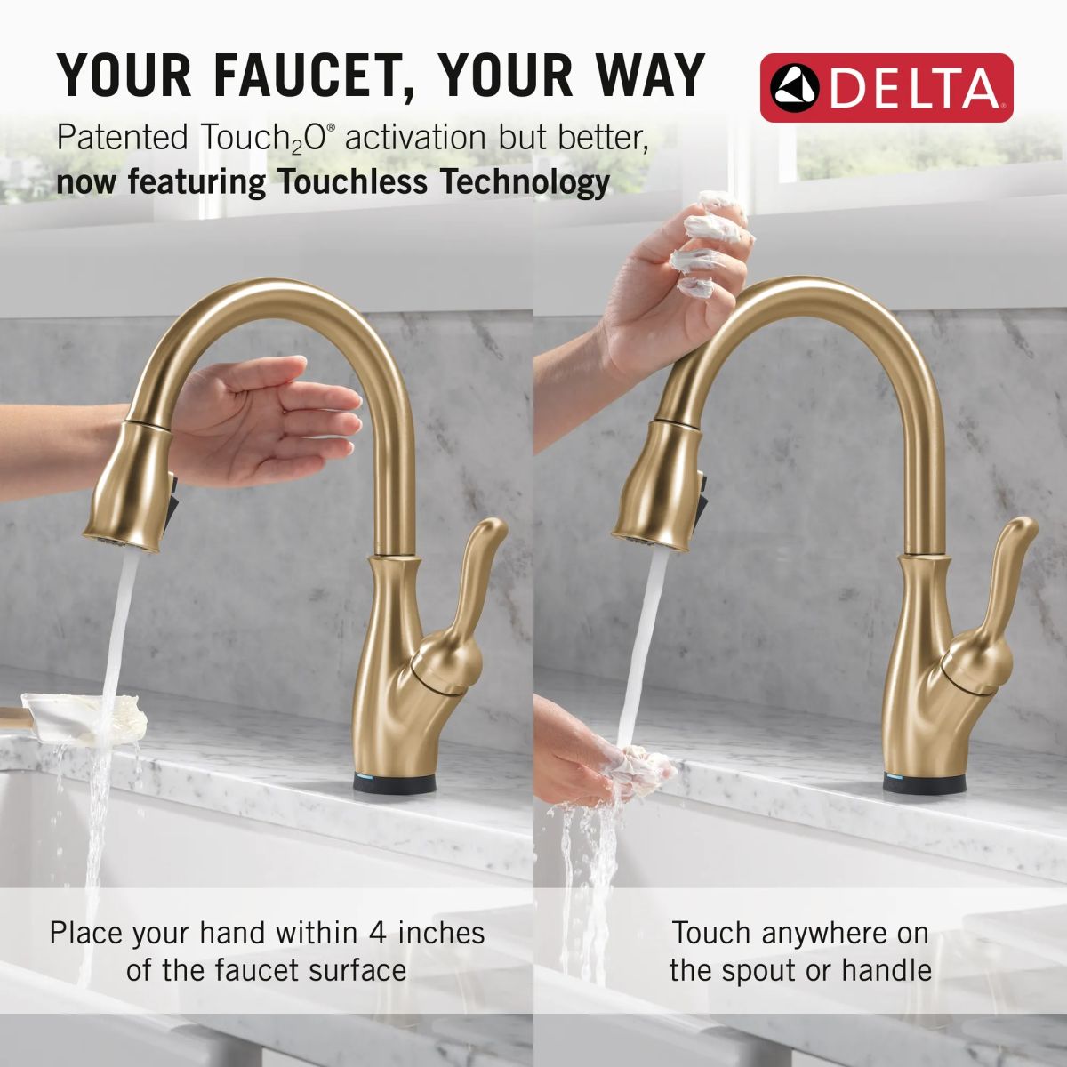 DELTA Leland Touch2O Technology Kitchen Faucet with Touchless Technology — Champagne Bronze