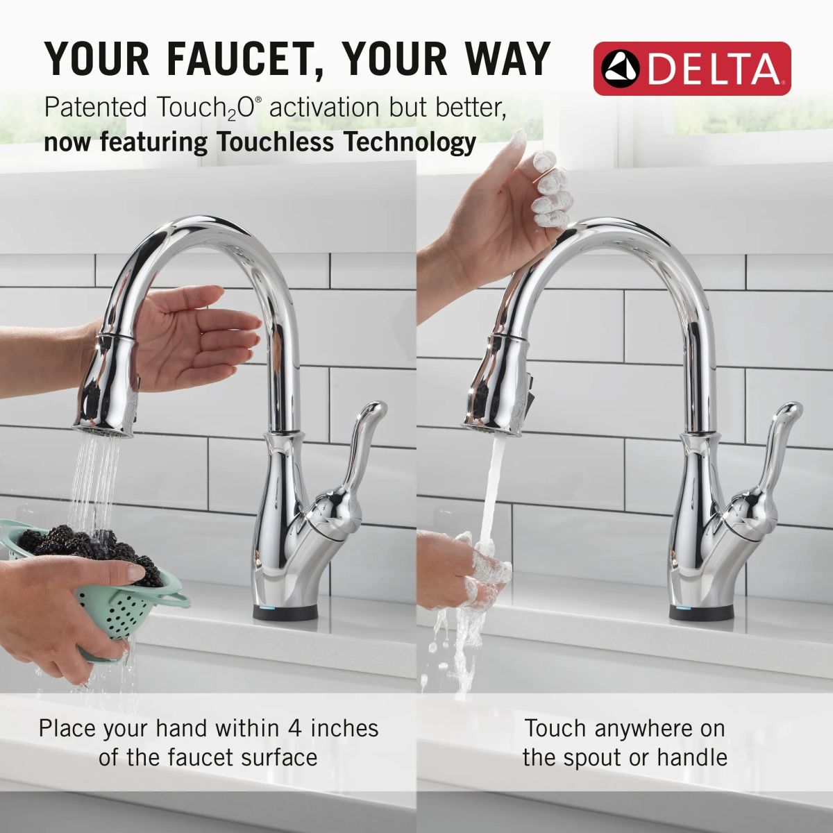 DELTA Leland Touch2O Technology Kitchen Faucet with Touchless Technology — Chrome
