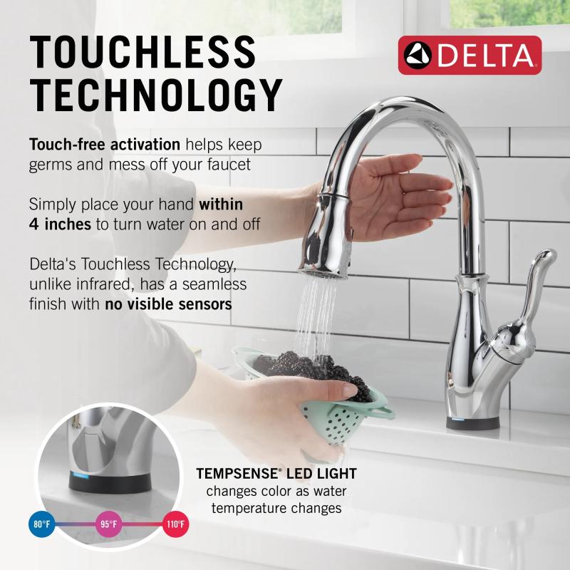 DELTA Leland Touch2O Technology Kitchen Faucet with Touchless Technology — Chrome