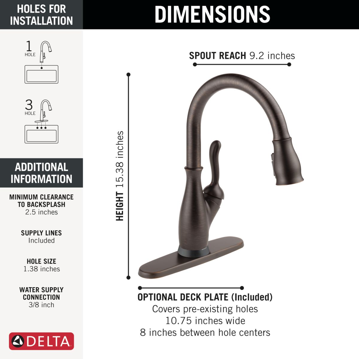 DELTA Leland Touch2O Technology Kitchen Faucet with Touchless Technology — Venetian Bronze