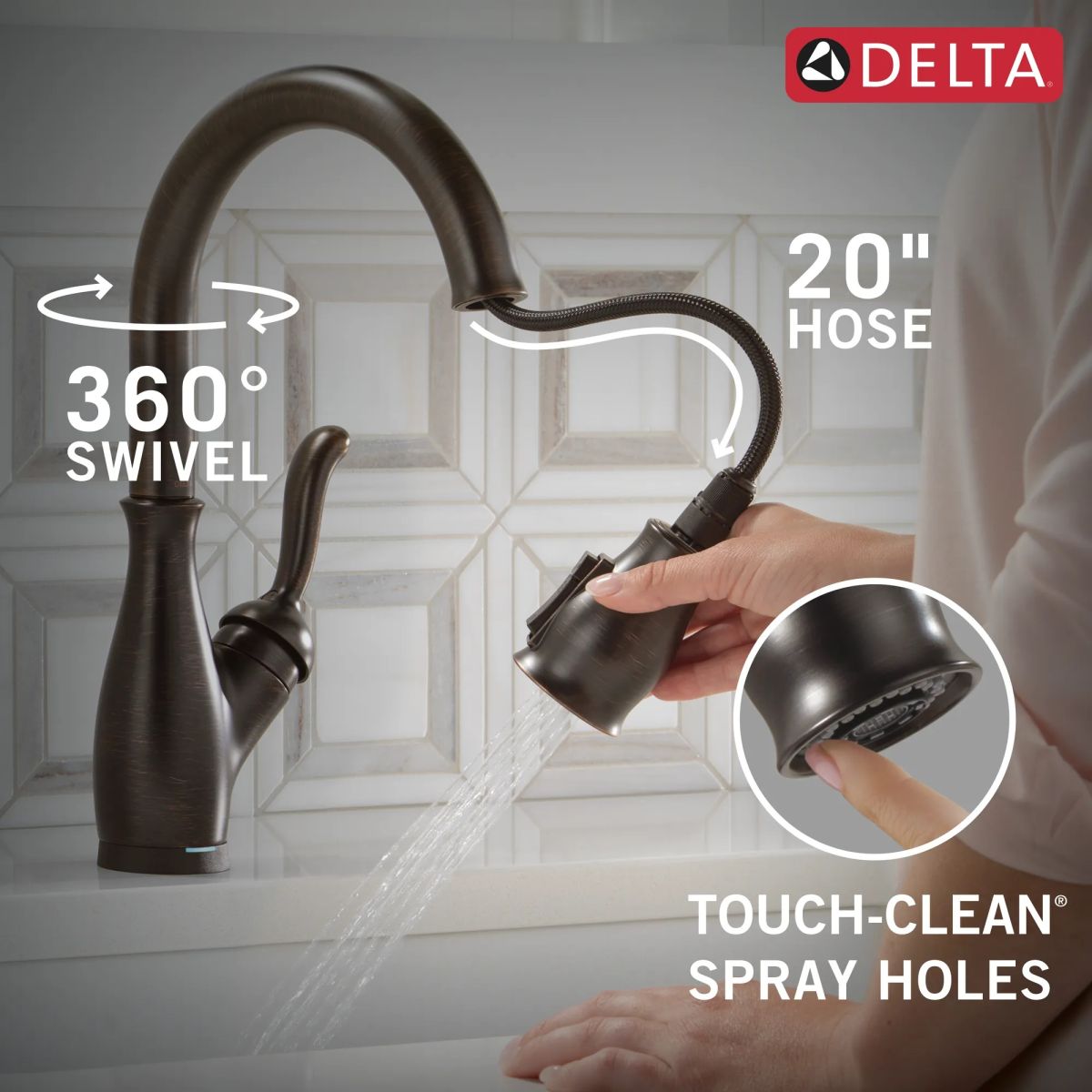 DELTA Leland Touch2O Technology Kitchen Faucet with Touchless Technology — Venetian Bronze