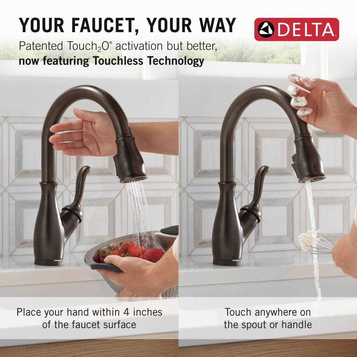 DELTA Leland Touch2O Technology Kitchen Faucet with Touchless Technology — Venetian Bronze