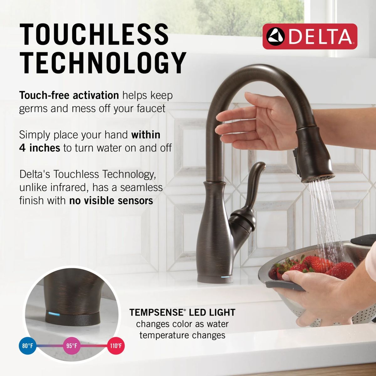 DELTA Leland Touch2O Technology Kitchen Faucet with Touchless Technology — Venetian Bronze