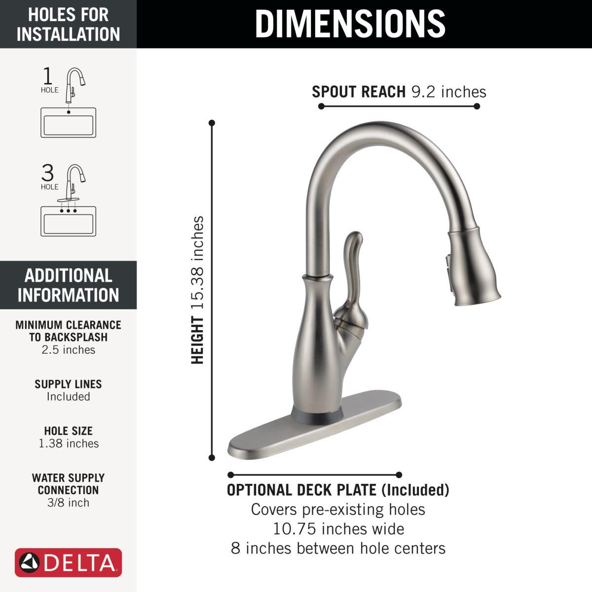 DELTA Leland Touch2O Technology Kitchen Faucet with Touchless Technology — Spotshield Stainless