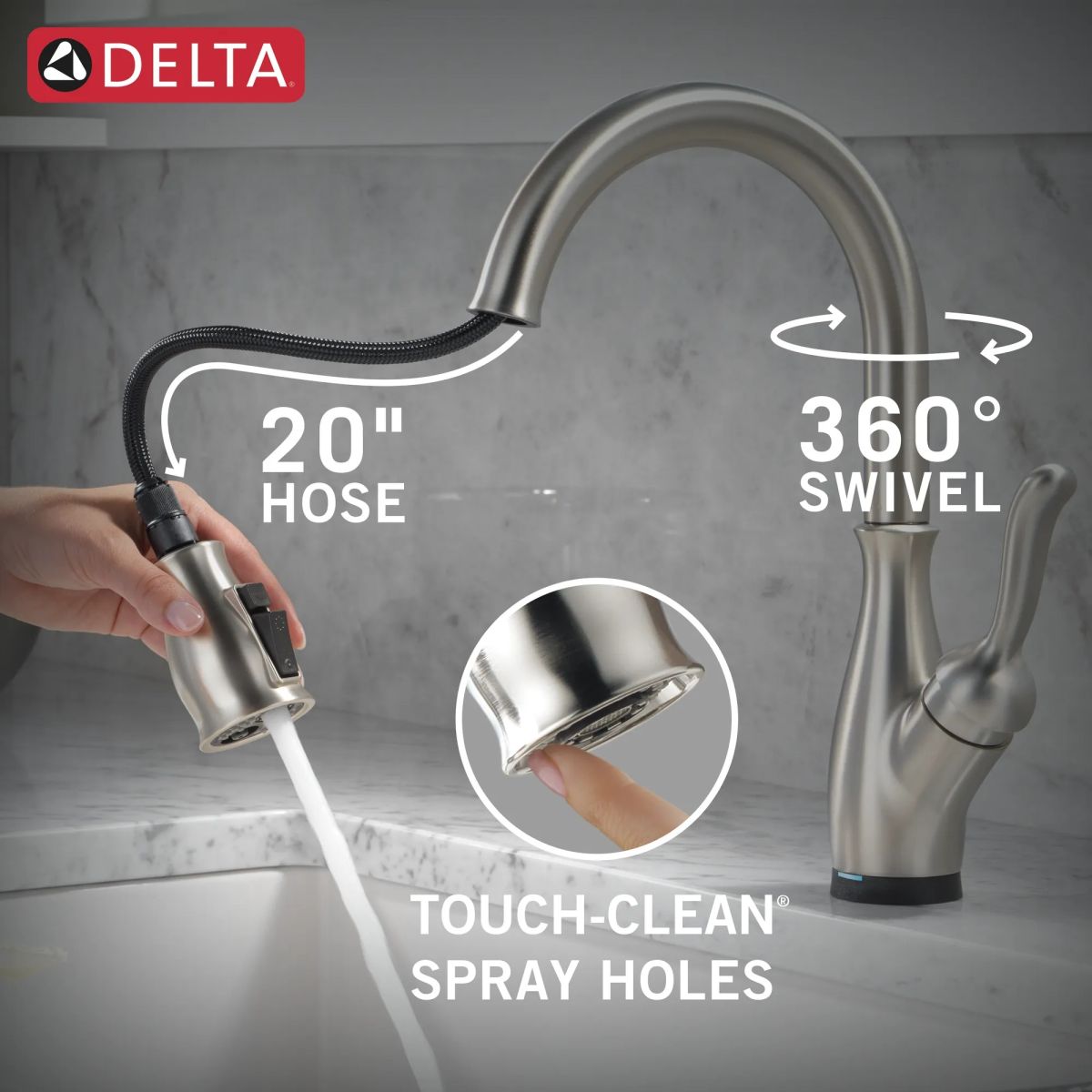 DELTA Leland Touch2O Technology Kitchen Faucet with Touchless Technology — Spotshield Stainless