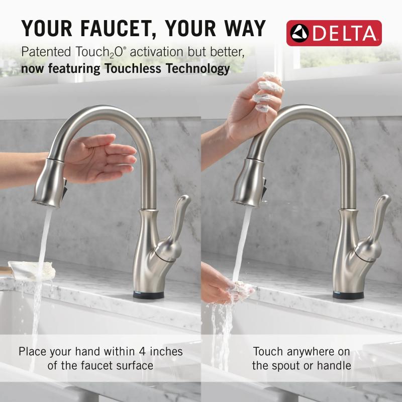 DELTA Leland Touch2O Technology Kitchen Faucet with Touchless Technology — Spotshield Stainless